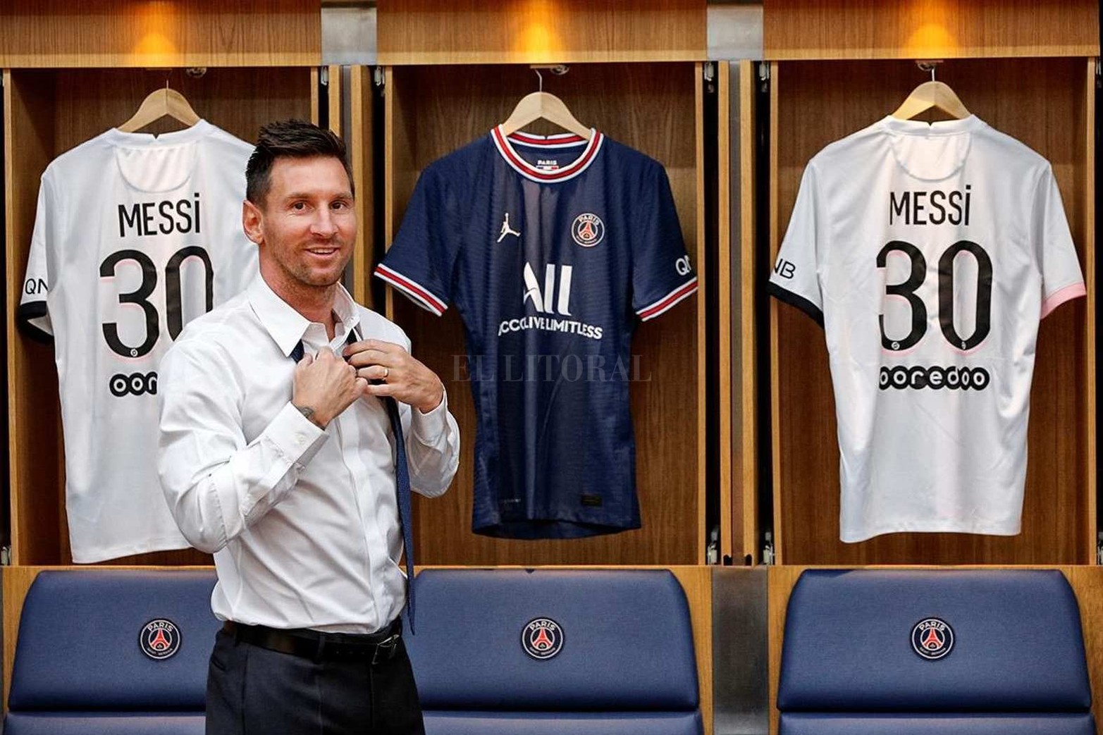 Una foto impensada: en el vestuario de Paris Saint Germain de Francia.