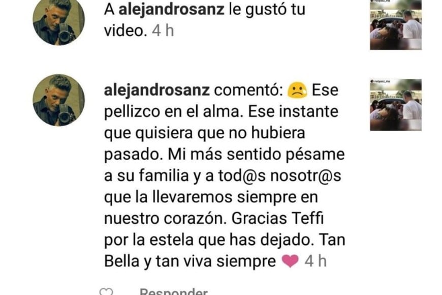 ELLITORAL_456547 |  Gentileza Alejandro Sanz envió su pésame a la familia de Estefanía.