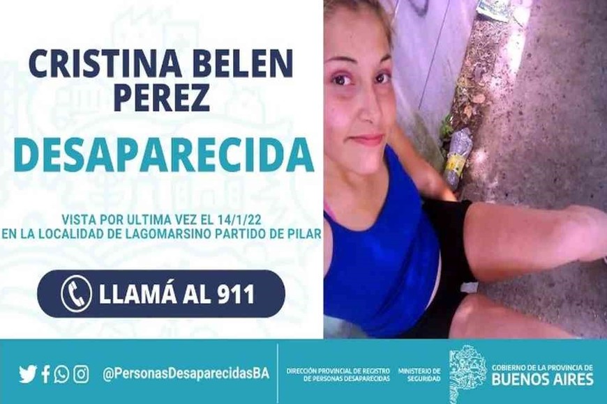 Belén Pérez fue vista por última vez en enero de 2022. Crédito: Gentileza