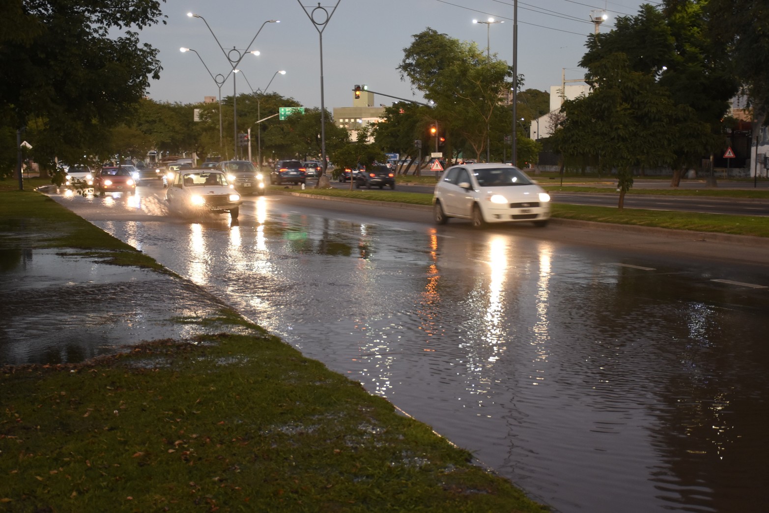 Gran pérdida de agua en la Avenida Alem a la altura de calle Calchines.foto Flavio Raina