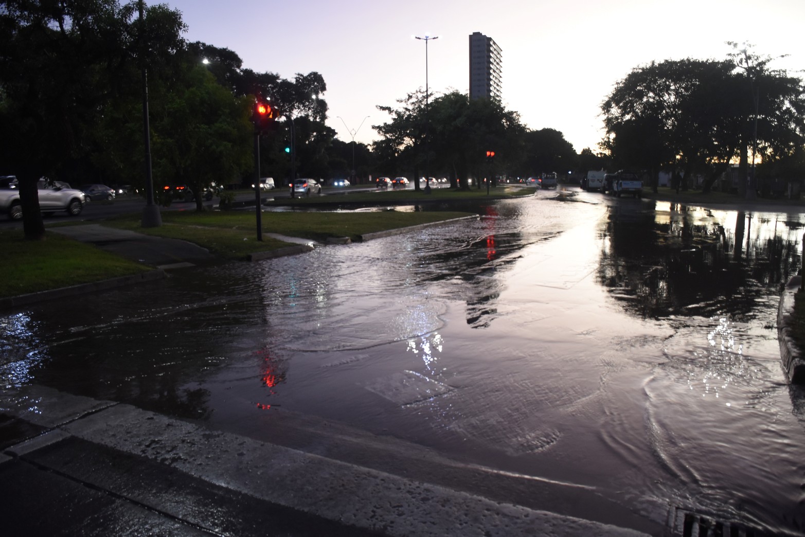 Gran pérdida de agua en la Avenida Alem a la altura de calle Calchines.foto Flavio Raina