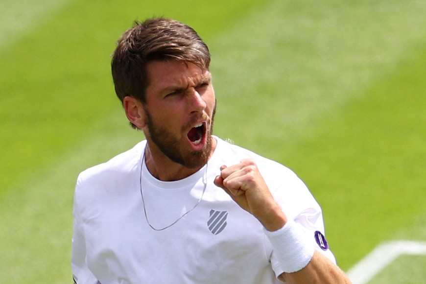 Tennis - Wimbledon - All England Lawn Tennis and Croquet Club, London, Britain - June 27, 2022
 Britain's Cameron Norrie reacts during his first round match against Spain's Pablo Andujar REUTERS/Hannah Mckay