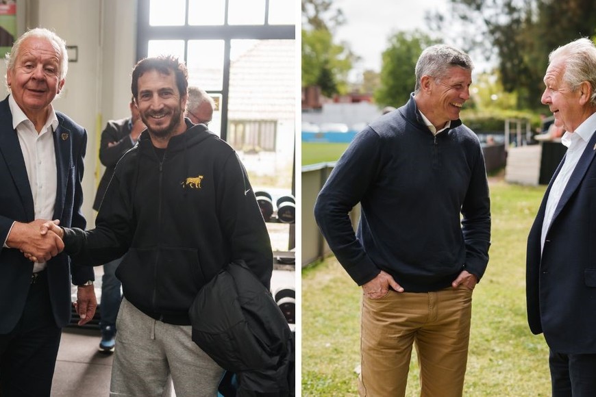 Sociales. El Chairman de World Rugby con Santiago Gómez Cora y Manuel Contepomi. Crédito: Prensa UAR.