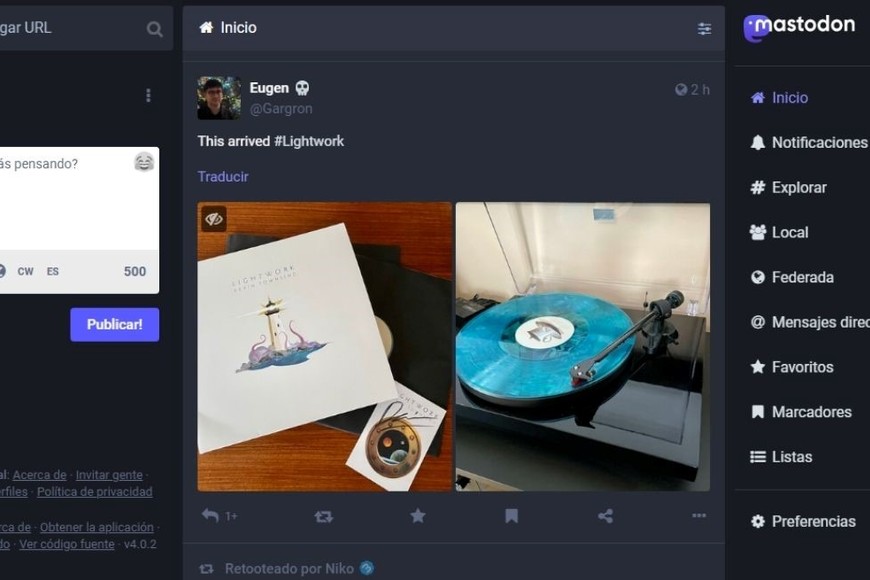 El feed de Mastodon en web con la cuenta de Eugen Rochko, su fundador.