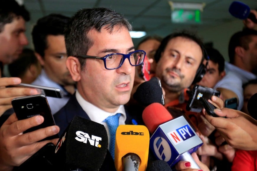 FILE PHOTO: Prosecutor Marcelo Pecci talks to the media, Asuncion, Paraguay - March 10, 2020. REUTERS/Jorge Adorno/File Photo