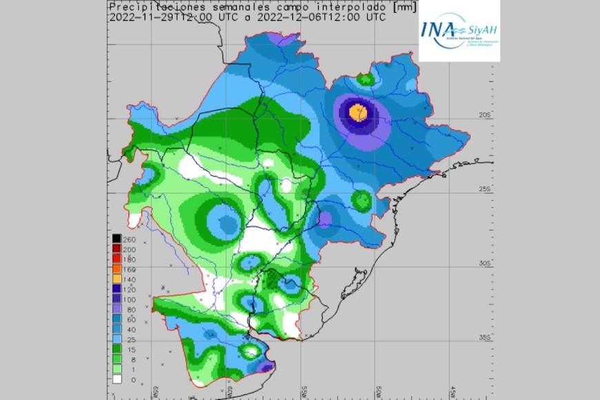 Acumulación de agua en la última semana. Crédito: INA