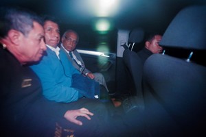 Ousted Peruvian President Pedro Castillo sits next to former Prime Minister Anibal Torres in a car after leaving the police station, in Lima, Peru December 7, 2022. REUTERS/Gerardo Marin NO RESALES. NO ARCHIVES  REFILE - QUALITY REPEAT     TPX IMAGES OF THE DAY