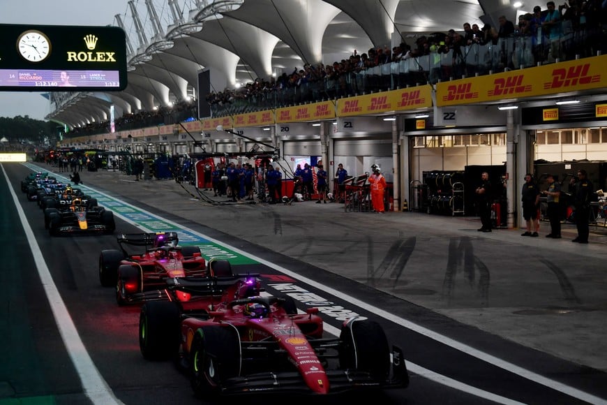 Formula One F1 - Brazilian Grand Prix - Jose Carlos Pace Circuit, Sao Paulo, Brazil - November 11, 2022 
Ferrari's Charles Leclerc with drivers are seen during qualifying Pool via REUTERS/Nelson Almeida