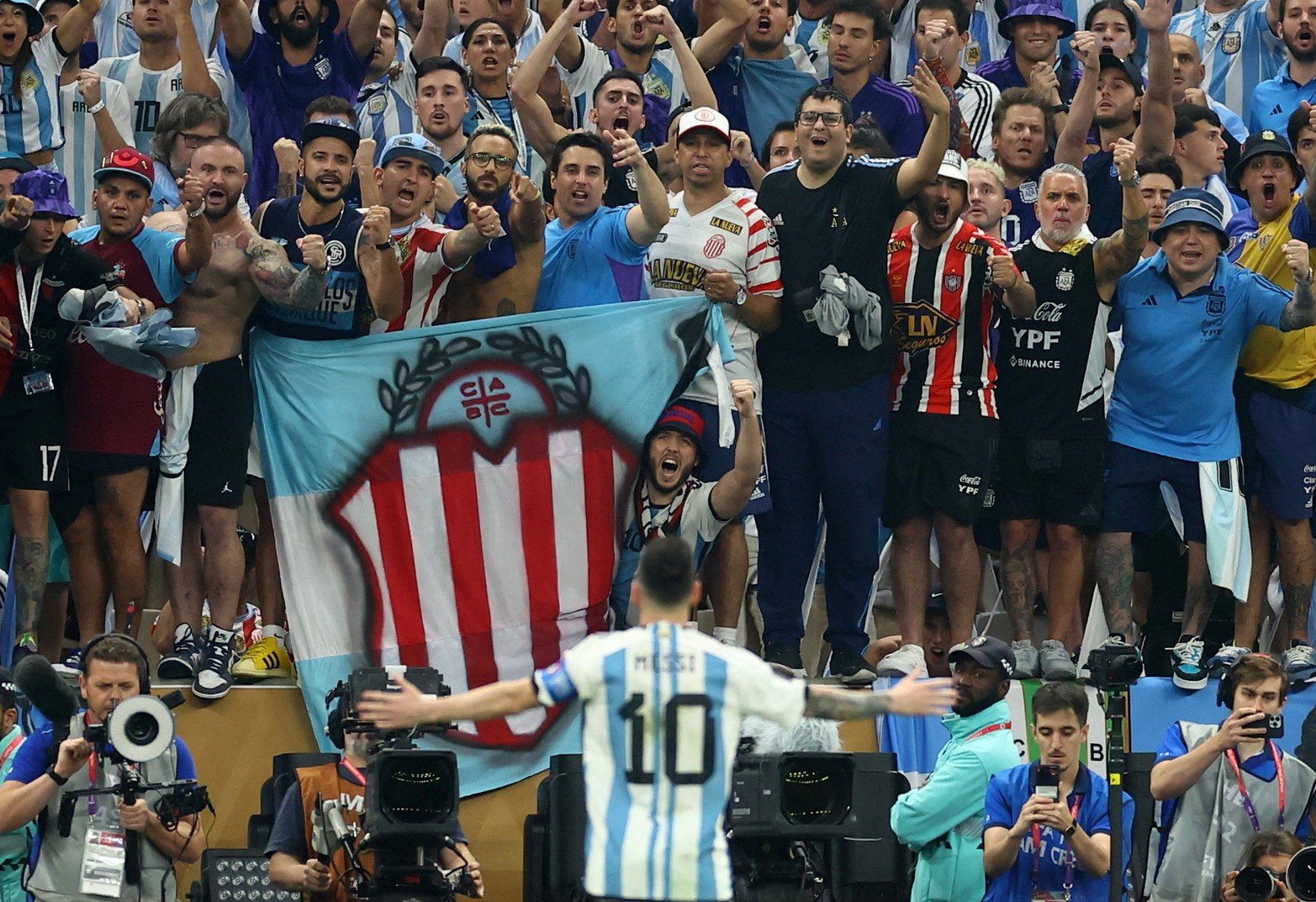 Soccer Football - FIFA World Cup Qatar 2022 - Final - Argentina v France - Lusail Stadium, Lusail, Qatar - December 18, 2022
Argentina's Lionel Messi celebrates scoring a penalty during the penalty shootout REUTERS/Carl Recine