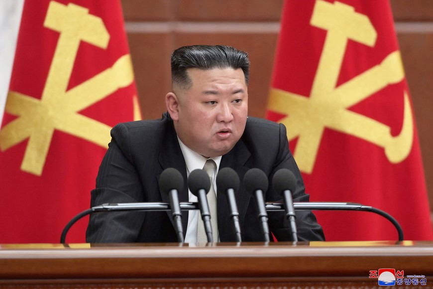 North Korean leader Kim Jong Un attends the sixth enlarged meeting of the eighth Central Committee of the Workers' Party in Pyongyang, North Korea, in this undated photo released on December 27, 2022 by North Korea's Korean Central News Agency (KCNA). KCNA via REUTERS ATTENTION EDITORS - THIS IMAGE WAS PROVIDED BY A THIRD PARTY. REUTERS IS UNABLE TO INDEPENDENTLY VERIFY THIS IMAGE. NO THIRD PARTY SALES. SOUTH KOREA OUT. NO COMMERCIAL OR EDITORIAL SALES IN SOUTH KOREA.