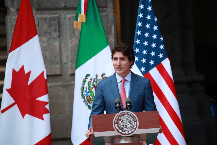 Canadian Prime Minister Justin Trudeau speaks at a joint news conference with U.S. President Joe Biden and Mexican President Andres Manuel Lopez Obrador at the conclusion of the North American Leaders' Summit in Mexico City, Mexico, January 10, 2023.  REUTERS/Henry Romero