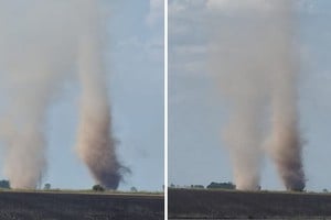 El impactante avance de los dos torbellinos. Crédito: El Litoral