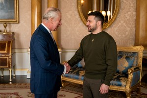 Britain's King Charles III meets Ukrainian President Volodymyr Zelenskiy during his first visit to the U.K since the Russian invasion of Ukraine at Buckingham Palace, London, Wednesday February 8, 2023. Aaron Chown/Pool via REUTERS