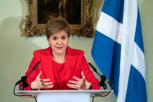 First Minister of Scotland Nicola Sturgeon speaks at a news conference at Bute House where she announced she will stand down as first minister, in Edinburgh, Scotland, Britain February 15, 2023. Jane Barlow/Pool via REUTERS