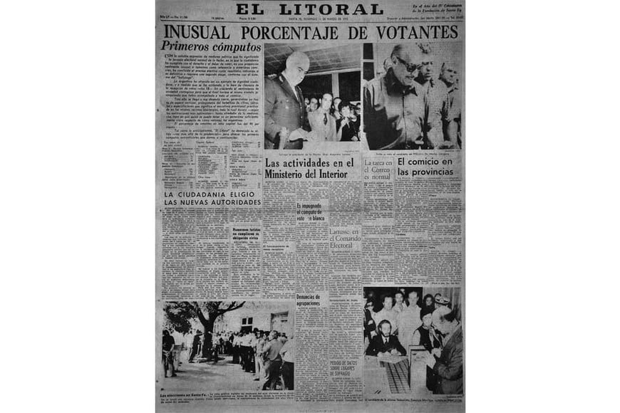 La tapa de El Litoral con las elecciones de 1973