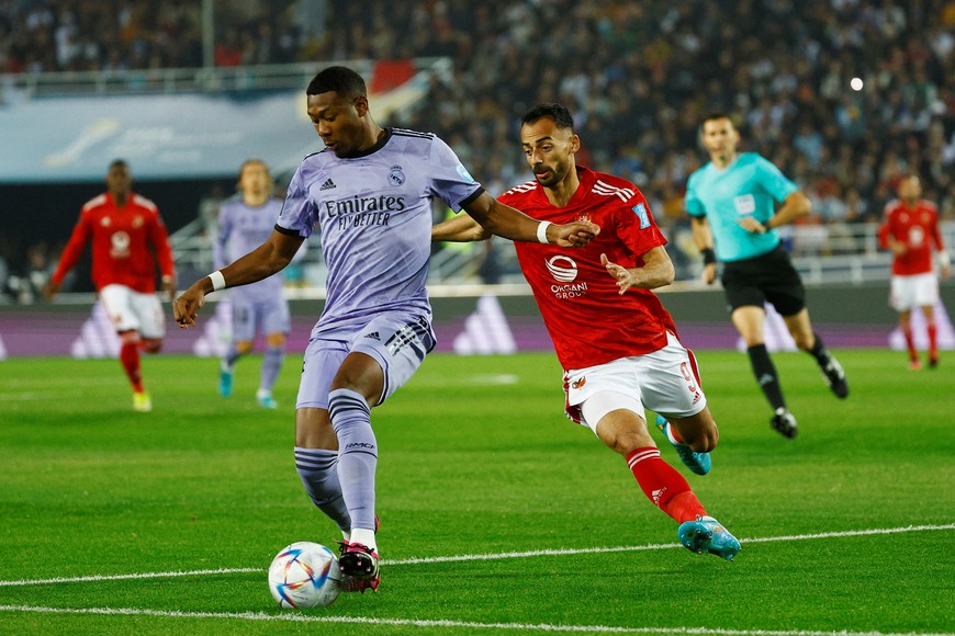 Soccer Football - FIFA Club World Cup - Semi Final - Al Ahly v Real Madrid - Prince Moulay Abdellah Stadium, Rabat, Morocco - February 8, 2023
Real Madrid's David Alaba in action with Al Ahly's Ahmed Radwan REUTERS/Susana Vera