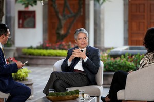 FILE PHOTO: Ecuadorean President Guillermo Lasso participates in an interview at Carondelet Palace, in Quito, Ecuador April 26, 2022. REUTERS/Santiago Arcos/File Photo