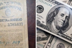 Cara y contracara de dos épocas lejanas. El frente de una libreta nacional de ahorro postal versus el "deseado" Benjamin Franklin de 100 USD.