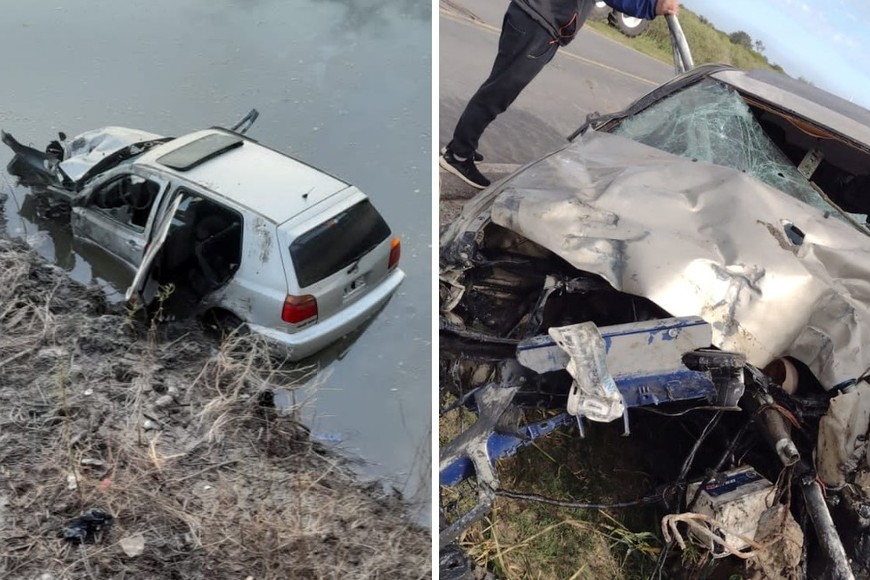 Así quedaron el automóvil y el puente. Crédito: El Litoral