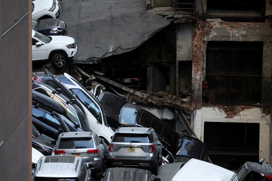 A general view of the site of the parking garage collapse in the Manhattan borough of New York City, U.S., April 18, 2023.  REUTERS/Brendan McDermid