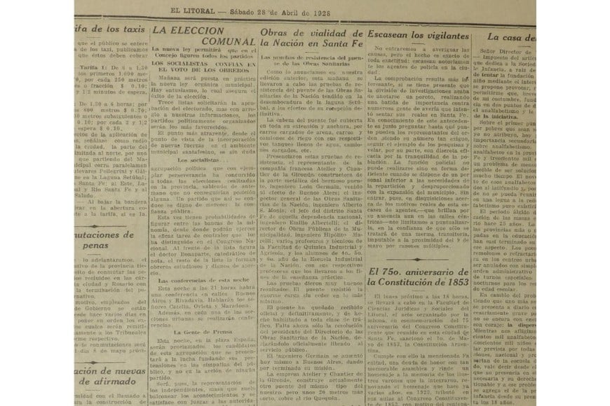 La edición impresa de El Litoral aquel sábado 28 de abril de 1928. Crédito: Archivo El Litoral