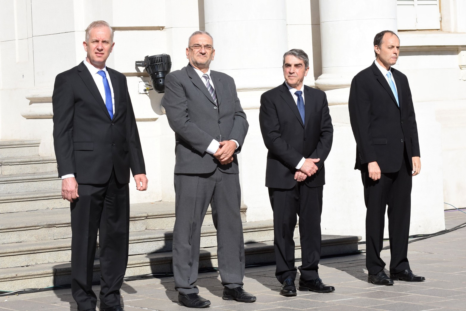 Los senadores que recibieron al Gobernador. Miguel Rabbia, Alcides Calvo, Armando Traferri y Hugo Rasetto.
