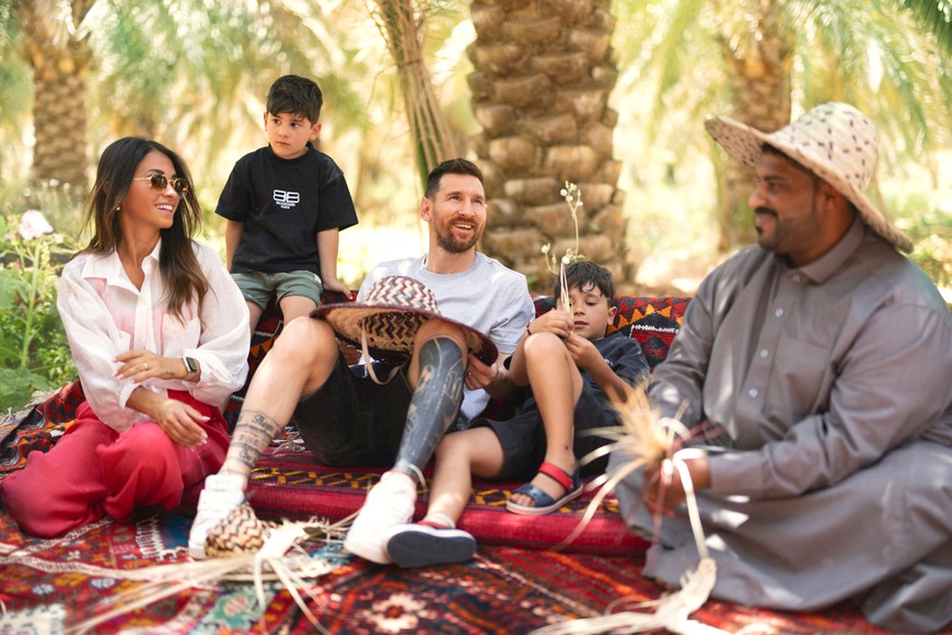 Soccer Football - Lionel Messi visits Saudi Arabia - Riyadh, Saudi Arabia - May 1, 2023
Paris St Germain's Lionel Messi with his wife Antonela Roccuzzo and their sons during a visit to Saudi Arabia
Saudi Ministry of Tourism/Handout via REUTERS

ATTENTION EDITORS - THIS IMAGE HAS BEEN SUPPLIED BY A THIRD PARTY.