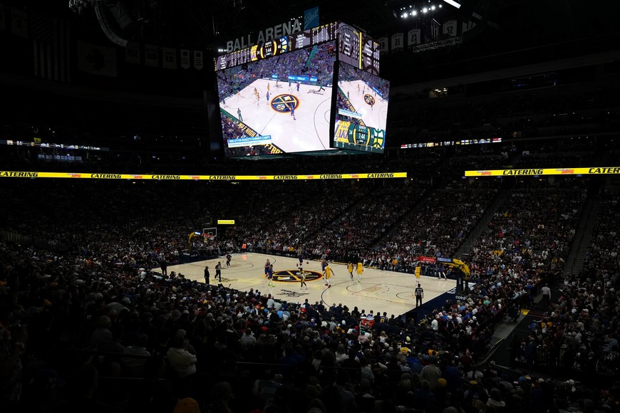 May 16, 2023; Denver, Colorado, USA; General view in the first half between the Los Angeles Lakers and the Denver Nuggets during game one of the Western Conference Finals for the 2023 NBA playoffs at Ball Arena. Mandatory Credit: Ron Chenoy-USA TODAY Sports