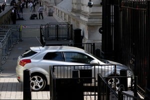 A car is seen in front of the gates of Downing Street following crashing into them, in London, Britain, May 25, 2023. REUTERS/Henry Nicholls