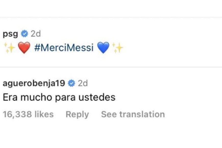 El comentario de Benja Agüero en la publicación del PSG