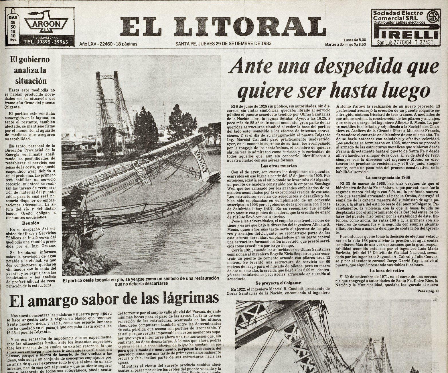 La tapa del vespertino de 29 de septiembre de 1983.