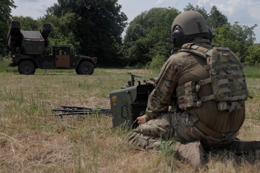 A Ukrainian serviceman prepares a remote controller for an AN/TWQ-1 Avenger mobile air defence missile system during his combat shift, amid Russia's attack on Ukraine, outside of Kyiv, Ukraine June 16, 2023. REUTERS/Anna Voitenko