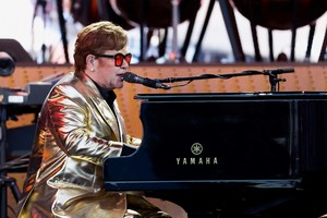 Elton John performs at the Glastonbury Festival site in Somerset, Britain, June 25, 2023. REUTERS/Jason Cairnduff