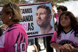 Supporters of Argentinian soccer player Leo Messi gather outside the Inter Miami DRV Pnk Stadium, in Fort Lauderdale, Florida, U.S., July 11, 2023. REUTERS/Marco Bello