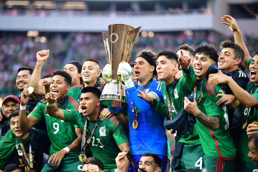 Jul 16, 2023; Inglewood, California, USA; Mexico celebrate the victory against Panama following the Gold Cup final at SoFi Stadium. Mandatory Credit: Gary A. Vasquez-USA TODAY Sports     TPX IMAGES OF THE DAY