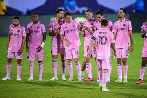 Aug 6, 2023; Frisco, TX, USA; Inter Miami forward Lionel Messi (10) walks back to his team after he scores during penalty kicks in the game between FC Dallas and Inter Miami at Toyota Stadium. Mandatory Credit: Jerome Miron-USA TODAY Sports