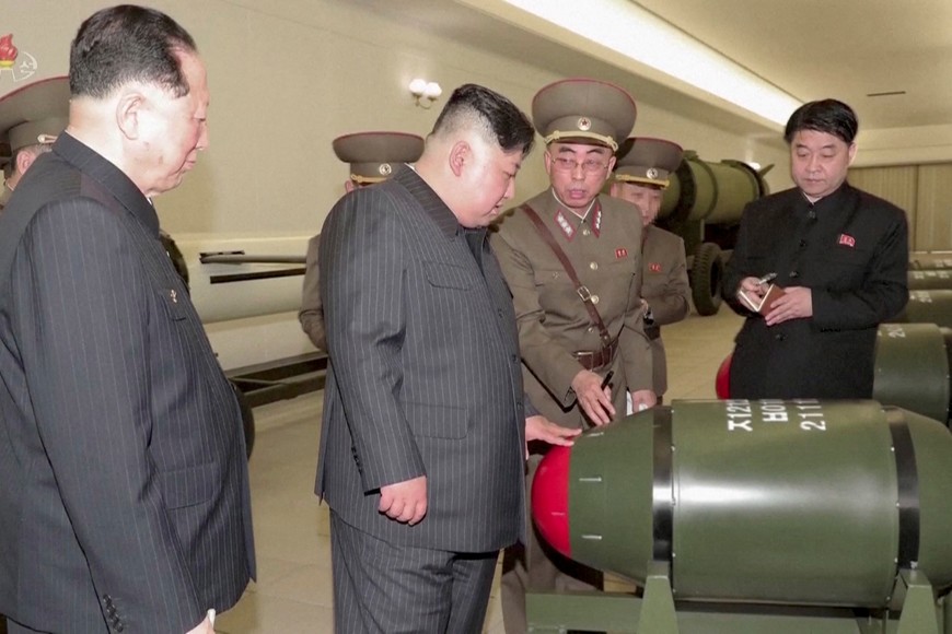 A screen grab shows North Korean leader Kim Jong Un inspecting nuclear warheads at an undisclosed location in this undated still image used in a video.  KRT/via Reuters TV/Handout via REUTERS   THIS IMAGE HAS BEEN SUPPLIED BY A THIRD PARTY. NORTH KOREA OUT. NO COMMERCIAL OR EDITORIAL SALES IN NORTH KOREA