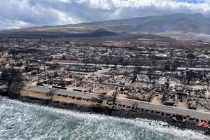 The shells of burned houses and buildings are left after wildfires driven by high winds burned across most of the town in Lahaina, Maui, Hawaii, U.S. August 11, 2023. Hawai'i Department of Land and Natural Resources/Handout via REUTERS 
THIS IMAGE HAS BEEN SUPPLIED BY A THIRD PARTY.