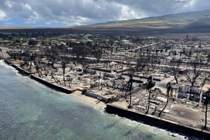 The shells of burned houses and buildings are left after wildfires driven by high winds burned across most of the town in Lahaina, Maui, Hawaii, U.S. August 11, 2023. Hawai'i Department of Land and Natural Resources/Handout via REUTERS 
THIS IMAGE HAS BEEN SUPPLIED BY A THIRD PARTY.