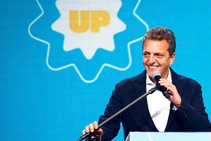 Argentina's Economy Minister and presidential pre-candidate Sergio Massa of Union por la Patria alliance speaks on stage at his campaign headquarters during a primary election night event, in Buenos Aires, Argentina August 14, 2023. REUTERS/Mariana Nedelcu