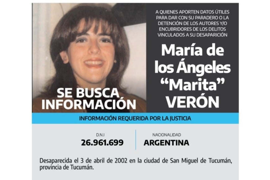 María de los Ángeles Verón esta desaparecida desde el 3 de abril de 2002.