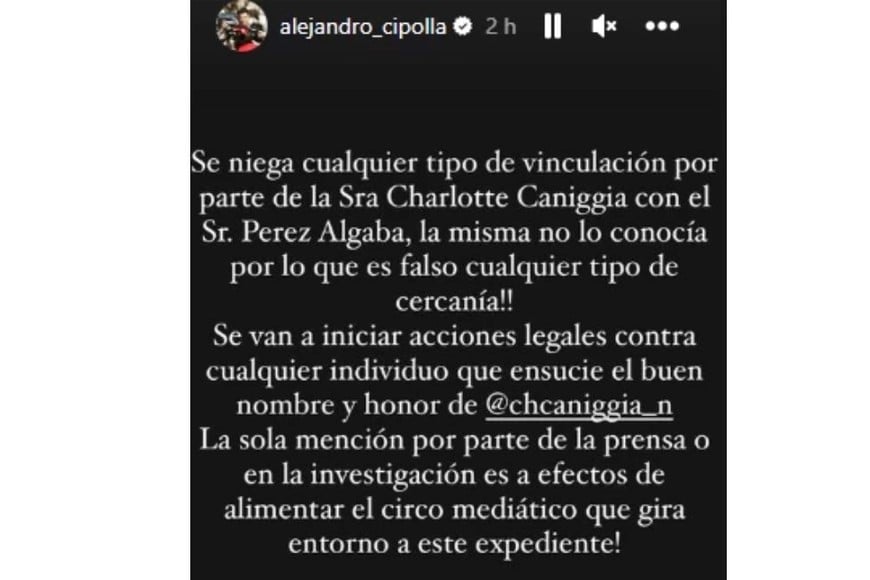 El comunicado que difundió el abogado de Charlotte en redes sociales.