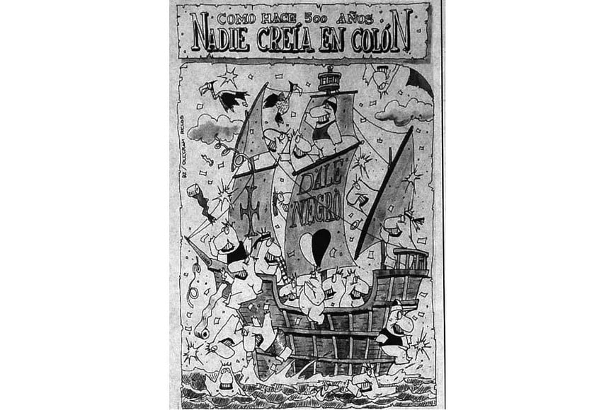 Caricatura de octubre de 1992 sobre la victoria de Colón sobre Unión en el clásico de fútbol.