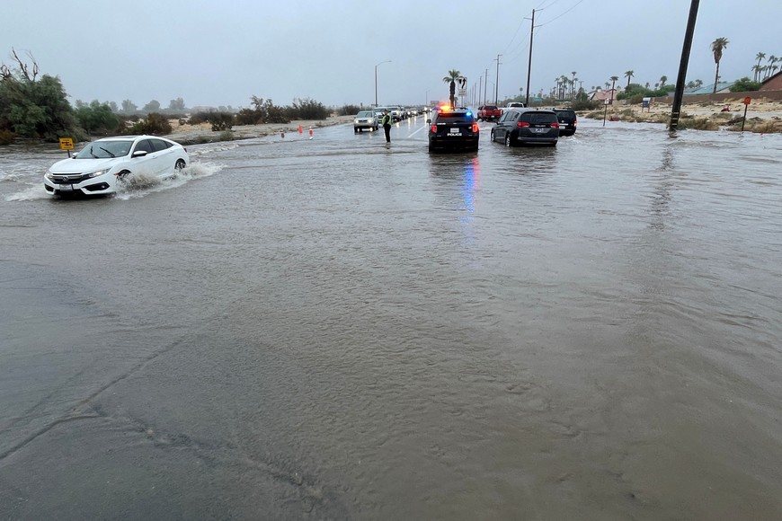 A view shows a flooded intersection in Palm Springs, as Tropical Storm Hilary approaches California, U.S., August 20, 2023. REUTERS/Alan Devall