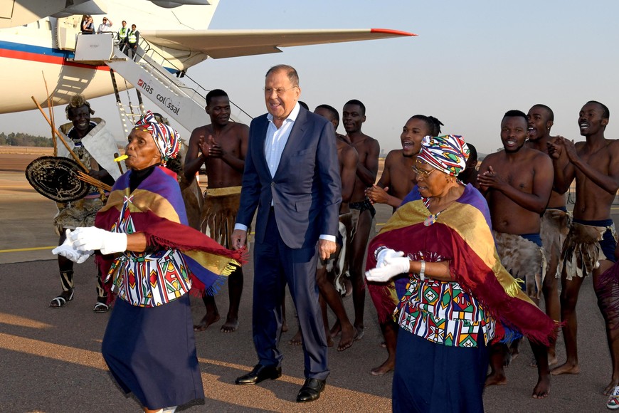 Russian Minister of Foreign Affairs Sergei Lavrov arrives for the BRICS Summit at the Waterkloof Airforce Base, South Africa August 22, 2023. Jacoline Schoonees/DIRCO/Handout via REUTERS    THIS IMAGE HAS BEEN SUPPLIED BY A THIRD PARTY