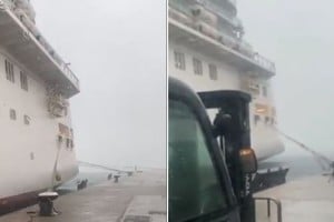 El crucero anclado en el puerto de Palma se soltó de sus amarras debido al fuerte viento y colisionó con un petrolero.