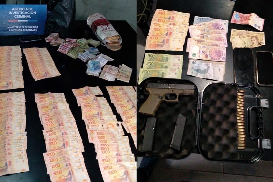 Los efectivos secuestraron una pistola, 1.405.000 pesos argentinos, 129 Reales, y un trozo compacto de forma rectangular y desgranada de cocaína.