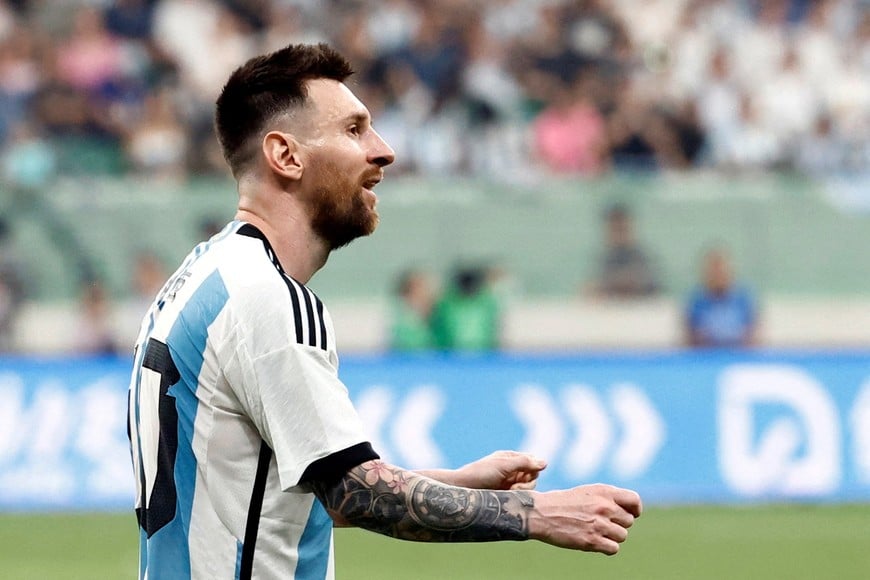FILE PHOTO: Soccer Football - Friendly - Argentina v Australia - Workers' Stadium, Beijing, China - June 15, 2023
Argentina's Lionel Messi reacts REUTERS/Thomas Peter/File Photo