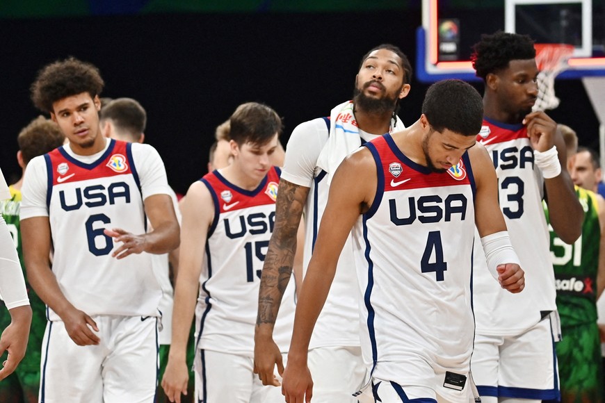 Basketball - FIBA World Cup 2023 - Second Round - Group J - United States v Lithuania  - Mall of Asia Arena, Manila, Philippines - September 3, 2023
Tyrese Haliburton of the U.S. looks dejected after the match REUTERS/Lisa Marie David     TPX IMAGES OF THE DAY