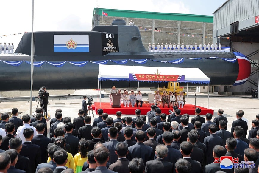 North Korean leader Kim Jong Un attends what state media report was a launching ceremony for a new tactical nuclear attack submarine in North Korea, in this picture released by North Korea's Korean Central News Agency (KCNA) on September 8, 2023.   KCNA via REUTERS    ATTENTION EDITORS - THIS IMAGE WAS PROVIDED BY A THIRD PARTY. REUTERS IS UNABLE TO INDEPENDENTLY VERIFY THIS IMAGE. NO THIRD PARTY SALES. SOUTH KOREA OUT. NO COMMERCIAL OR EDITORIAL SALES IN SOUTH KOREA.